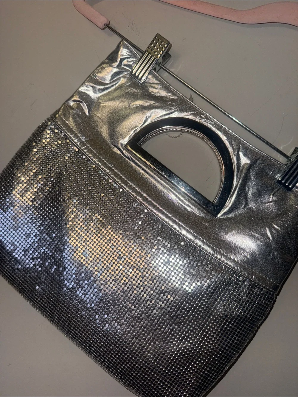 Nine West Silver Metallic Mesh Wristlet Tote